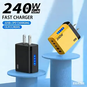 2026 240W GaN USB type-C   5 in 1 Fast Charging  With LED Light Type C Multi Port Phone Charging Charger Charger Power Adapter  US Plug Wall Charger  easy to carry usb-c fast charge travel gear