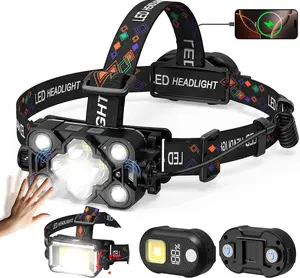 MoKo Rechargeable Headlamp, 3-in-1 2500 High Lumens Head Lamp with 9 LED, 13 Modes IP44 Waterproof LED Headlamp with 3 Color Temps, Running Headlight for Camping, Cycling, Hiking, Fishing, Black Adjustable Flashlight Portable Flashlight