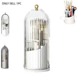 Rotating Electric Toothbrush Holder with Lid, Dustproof Bathroom Organizer, 3 Slot Makeup Brush Storage Box, Creative Gift for Father's Day