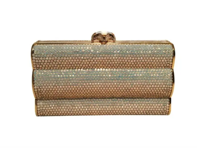Pre-owned JUDITH LEIBER Swarovski Crystal Clutches & Wristlets Iridescent Gold Minaudiere Evening Bag Clutch