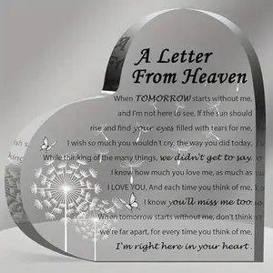 Heartfelt Sympathy Gift - A Letter From Heaven - Acrylic Heart Keepsake for Remembrance of Loved Ones Decor Signs