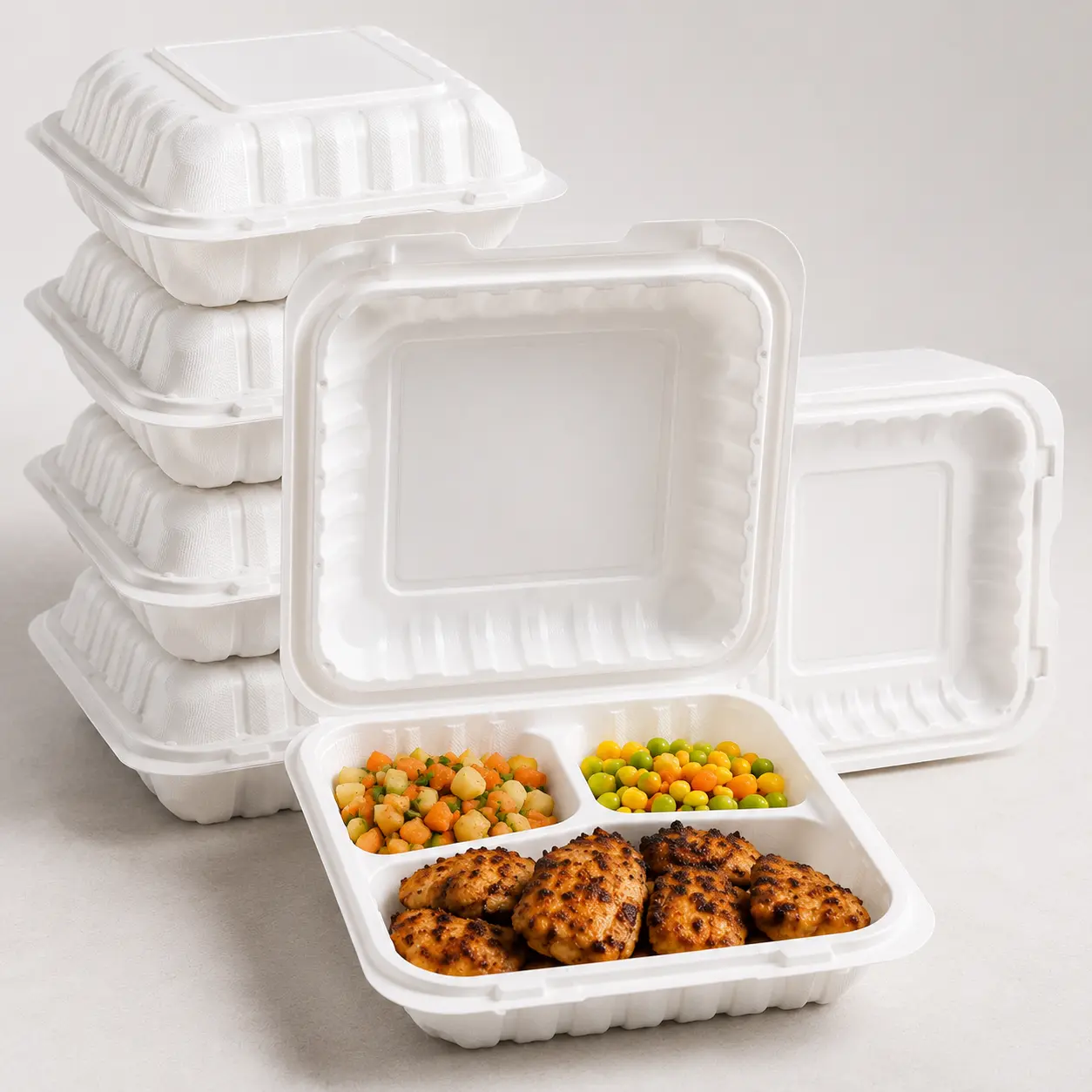 To Go Food Containers 8" x 8" 3-Compartment 150