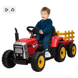 12V Kids Electric Tractor Truck with Trailer for Ages 3-6 | Remote Control, 7 LED Headlights, 3-Speed Gear Shift | Music/USB Port, Horn & MP3 | Outdoor Toy Vehicle