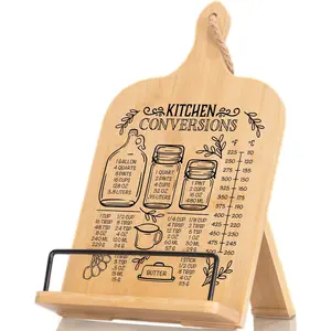 Kitchen Conversion Chart Cookbook Stand, Recipe Holder for Kitchen Counter, Cookbook Holder Stand, Unique Gifts for Women, Natural Wood Color