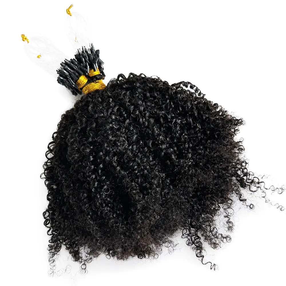Afro Kinky Curly Microlink Human Hair Extension 4C Micro Ring Extensions Human Hair Micro Bead Human Hair Extensions 12-18inch