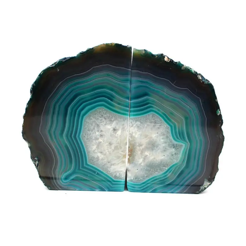 Agate Book Ends Teal Agate Bookend Pair - 1 to 3 lb - Geode Bookend