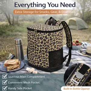 Leopard Print Cooler Backpack Large Capacity Insulated Lunch Bag Leakproof Travel Picnic Ice Pack for Beach Camping Gameday