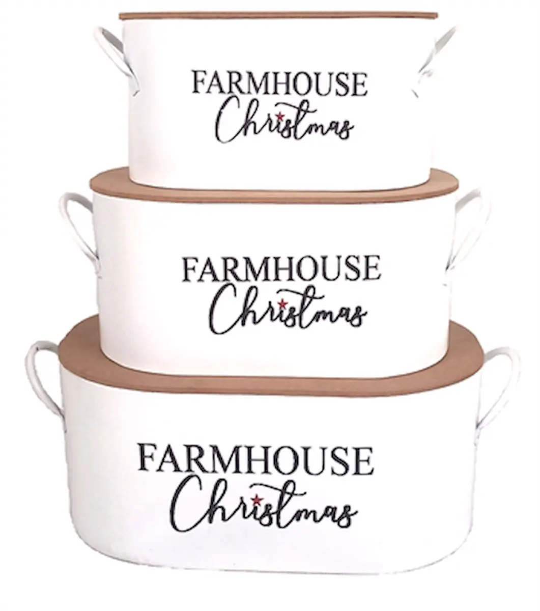 MDR Trading AP-CTF720VMC White Metal Farmhouse Christmas with Lid Bucket