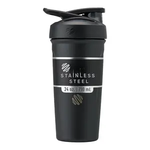 Sport Insulated Stainless Steel Shaker Bottle With Wire Whisk  24-ounce Black - Protein Shakes & Hydration For Athletes Fitness Enthusiasts Easy Mixing Keeps Drinks Cold Lockable Lid