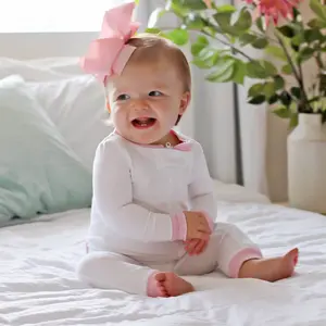 Solid White Pink Rib Zip Sleeper - Soft Pajamas for Baby & Toddler Girls