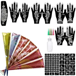 11 Sheets total 84 Tattoo Patterns, 6 Pcs 3 Color (Brown Black Maroon) Temporary Tattoo Kit, Tattoo Stencils Kit
