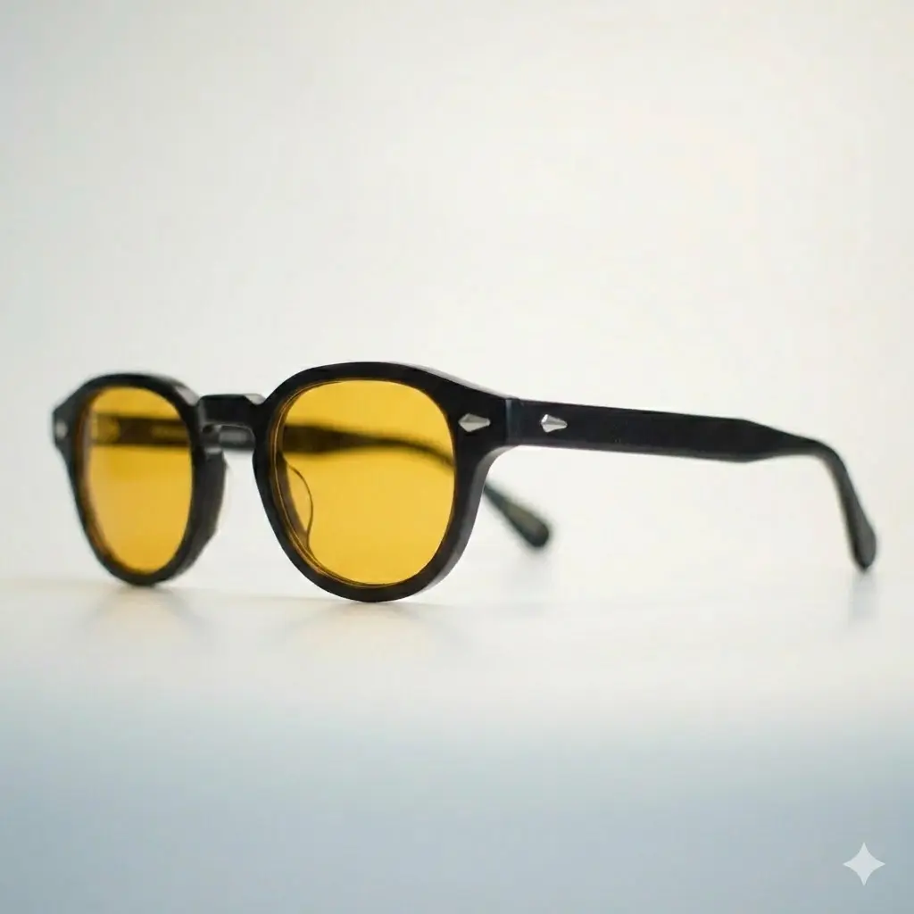 Vintage Round Black Frame Blue Light Blocking Glasses - Yellow Lenses, Rivet Decor, Retro Unisex Eyeglasses for Computer Anti-Eyestrain, Glasses Blue Light, Blue Light Glasses