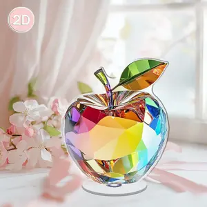 2D Rotatable Acrylic Crystal Apple Desktop Decoration, Colorful Faceted Design, Refracted Light, Indoor Outdoor Use, Home Decor, Holiday Gift