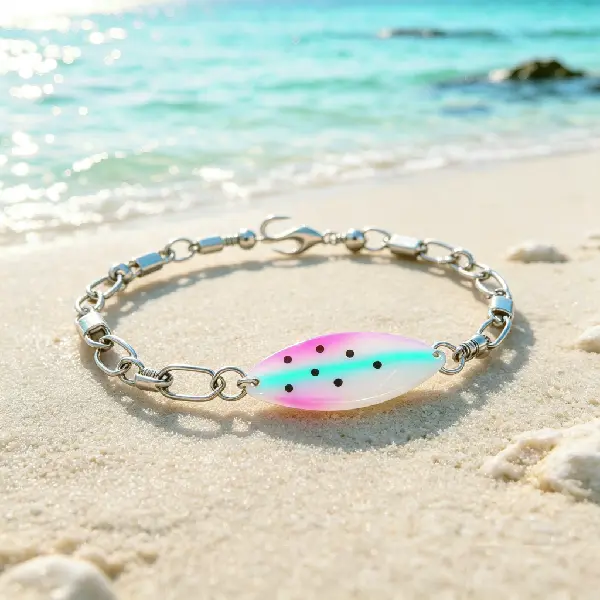 Fishing Hook Clasp Bracelet/Anklet - Colorful Gradient Fish Pendant, Adjustable Nautical Statement Design, Beach Vacation Gift Costume Jewelry Accessory,funky unique accessories