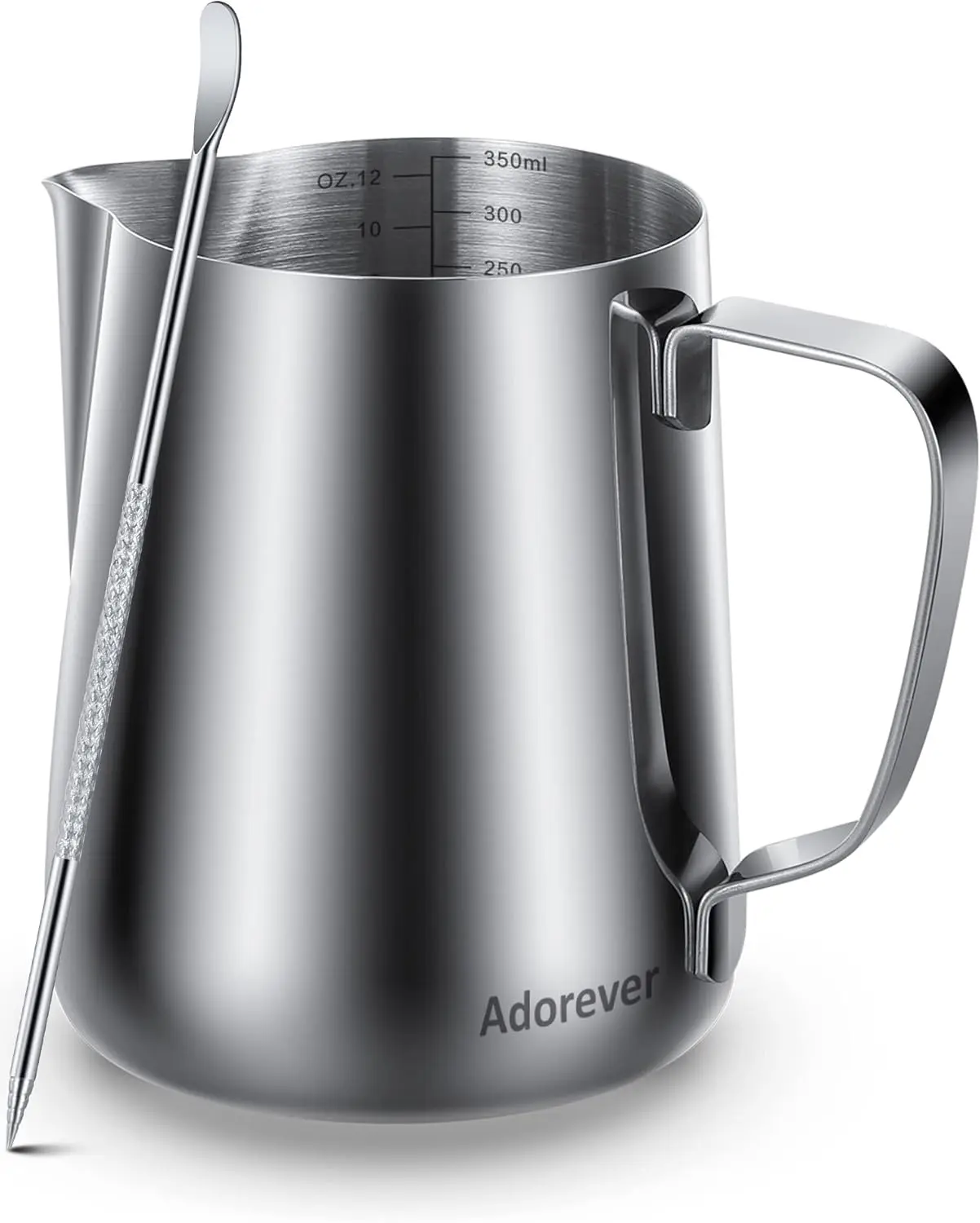 Professional Milk Frothing Pitcher with Art Pen | 304 Stainless Steel Steaming Jug for Espresso & Latte Art | Precision Pour Spout Milk Cup | 12oz (350ml) Barista Accessories