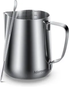 Professional Milk Frothing Pitcher with Art Pen | 304 Stainless Steel Steaming Jug for Espresso & Latte Art | Precision Pour Spout Milk Cup | 12oz (350ml) Barista Accessories