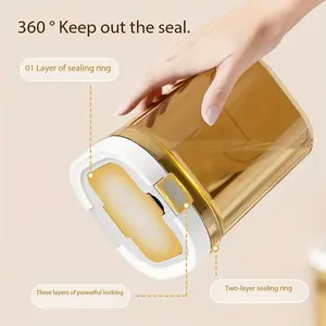 LDQ Sealed Coffee Storage Jars - 1 Pack, Gold Plastic, 360° Sealing Ring, Strong Locking Mechanism, Reusable, Hand Wash Only, Suitable for Coffee Beans, Flour, and More, Perfect for Christmas, Halloween, and Thanksgiving Celebrations