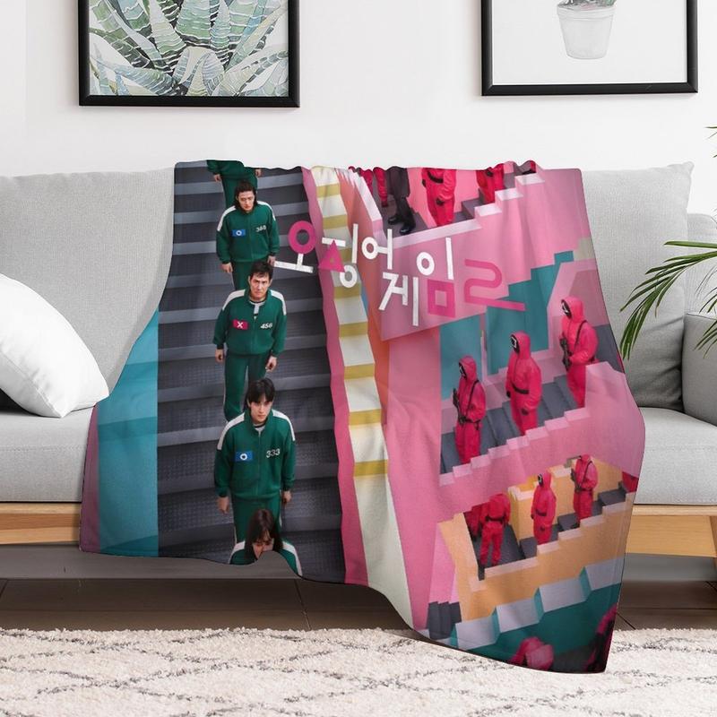 Cartoon Anime Squid Game Throw Blanket  Super Soft Fuzzy Cozy Warm Blanket Plush Fluffy Furry Blankets