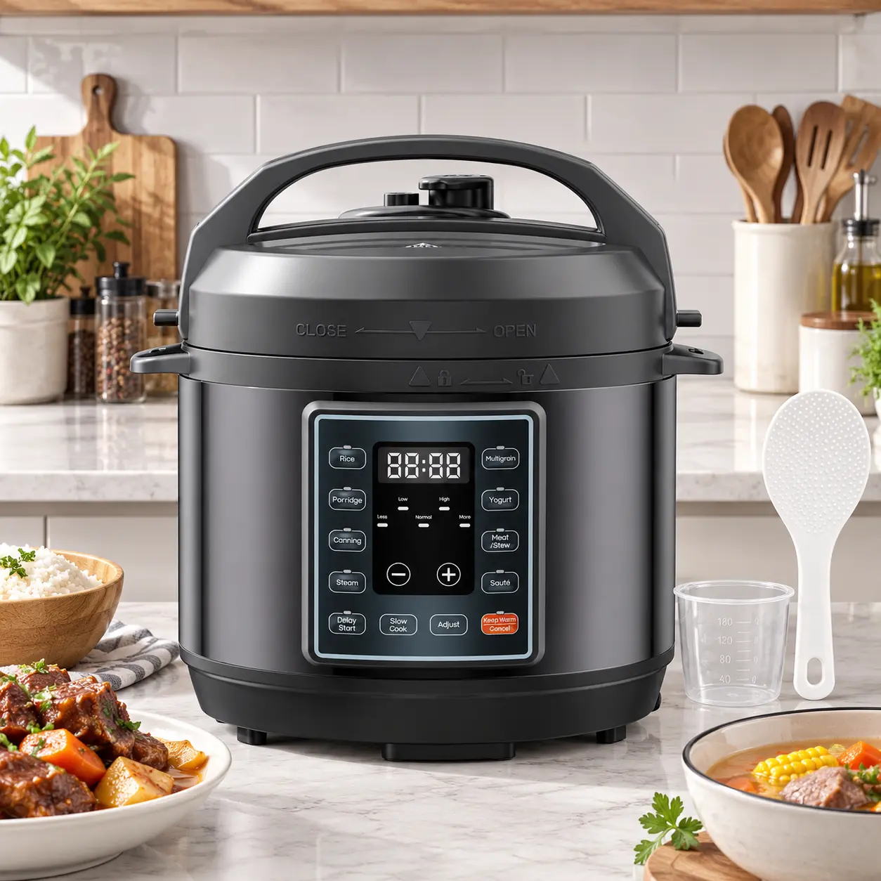 Electric Pressure Cooker - Multi-Function Kitchen Appliance with Preset Programs for Rice, Soup, Beans, Easy Family Meal Prep