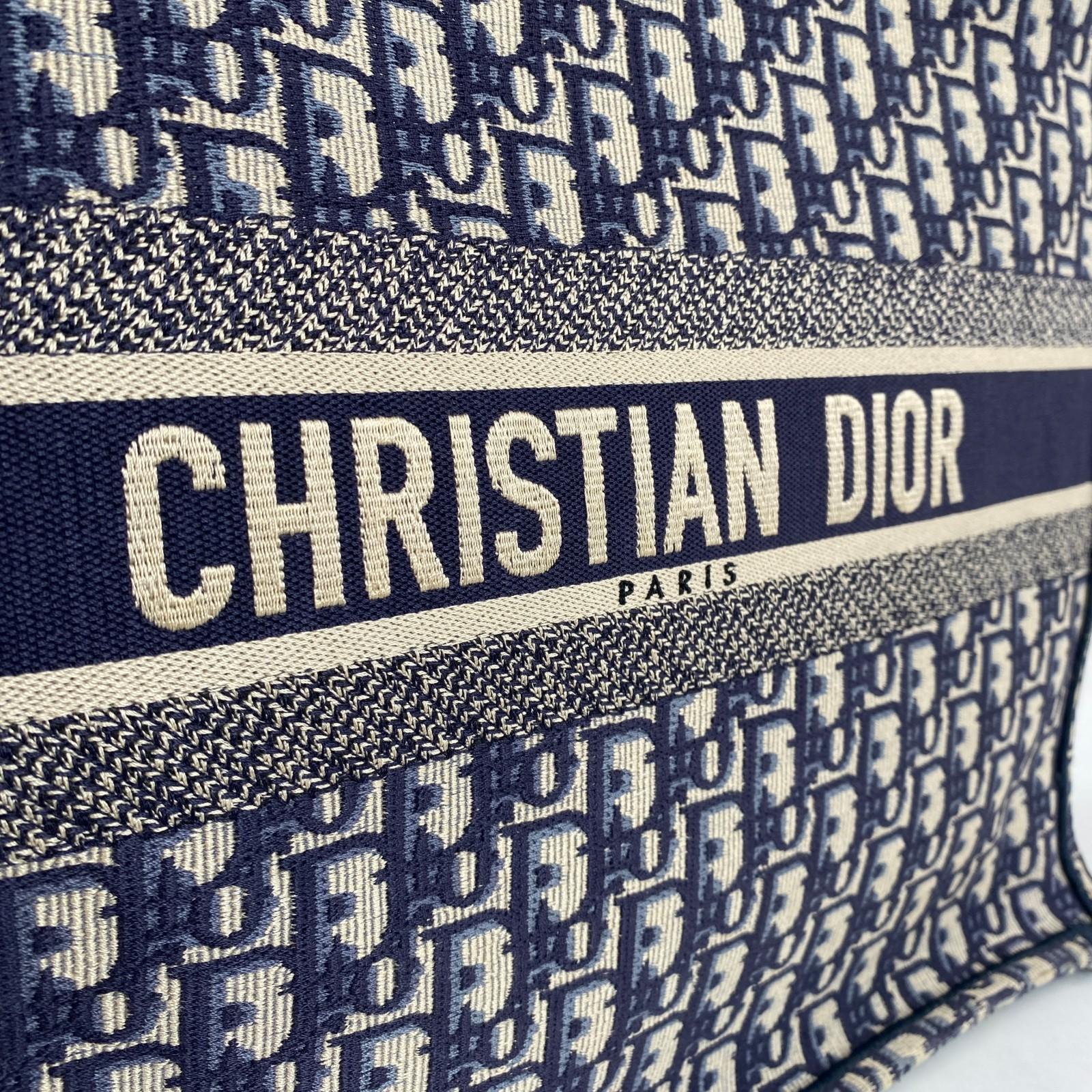 Pre-owned Dior Premium Dior Oblique jacquard canvas Shoulder Bags Christian Book Tote Large, Oblique Jacquard, Navy/Beige, Authenticated.qg1288#