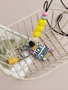 Back-To-School Preppy Style Keychain, Silicone Beads & Lanyard Design, Perfect Gift for Teachers & Students