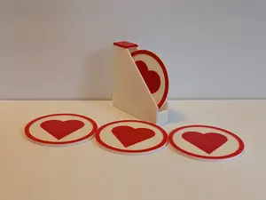 Red Heart and White Five Piece Set of Four Coasters and One White and Red Coaster Holder - Tableware decorative coaster
