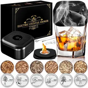 Aluminium Metal Electric Whiskey Smoker Kit - Rechargeable Indoor Cocktail Smoker, 6 Wood Chips, Built-in Lighter (No Butane Needed), Glass-Friendly Home Decor Gift for Fathers (Birthday, Christmas)