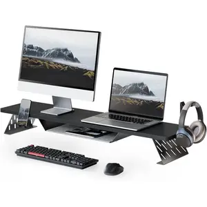 Stand, 42.5 Inch  Riser for Desk,  Desk Shelf for 2 Monitors, 2 Tier  Shelf with Headphone Stand & Phone Holder