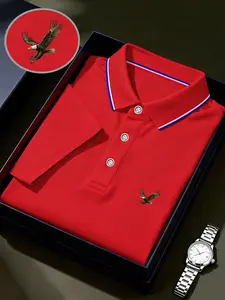 The printed pattern of "Fierce Eagle" is suitable for Top, men's sports polo shirts, casual style plus size men's business polo shirts, polo ties with button details, men's short sleeved shirts with light luxury style, comfortable wearing in sp