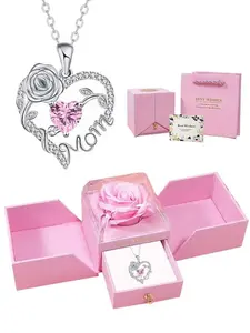 This rose necklace gift box contains a heart-shaped rose mother's pendant necklace, a heart-shaped necklace, or a heart-shaped necklace. It's a perfect birthday, Mother's Day, or Christmas gift for mothers, aunts, or grandmothers. Chain jewelry