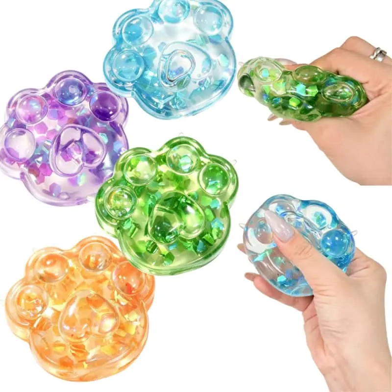 Cat Paw Squishy Toy – Glitter Sensory Stress Relief Squeeze Toy, Kawaii Slow Rising Fidget, Party Favor, Birthday Gift, Desk Decor, Sensory Toy for Kids & Adults Perfect Gift for Birthday-MM