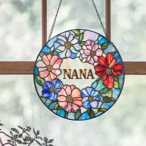 Personalized Nana/GiGi Glass Suncatcher, Gifts for Grandma from Grandkids, Floral Nana Gift, Grandson to Nana Gigi Grandma Ornament