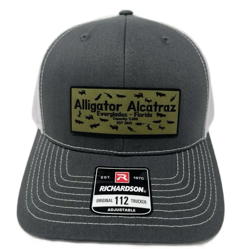Richardson Alligator Alcatraz Patch Hat - Everglades Florida Original 112 Trucker Adjustable Gray Cap