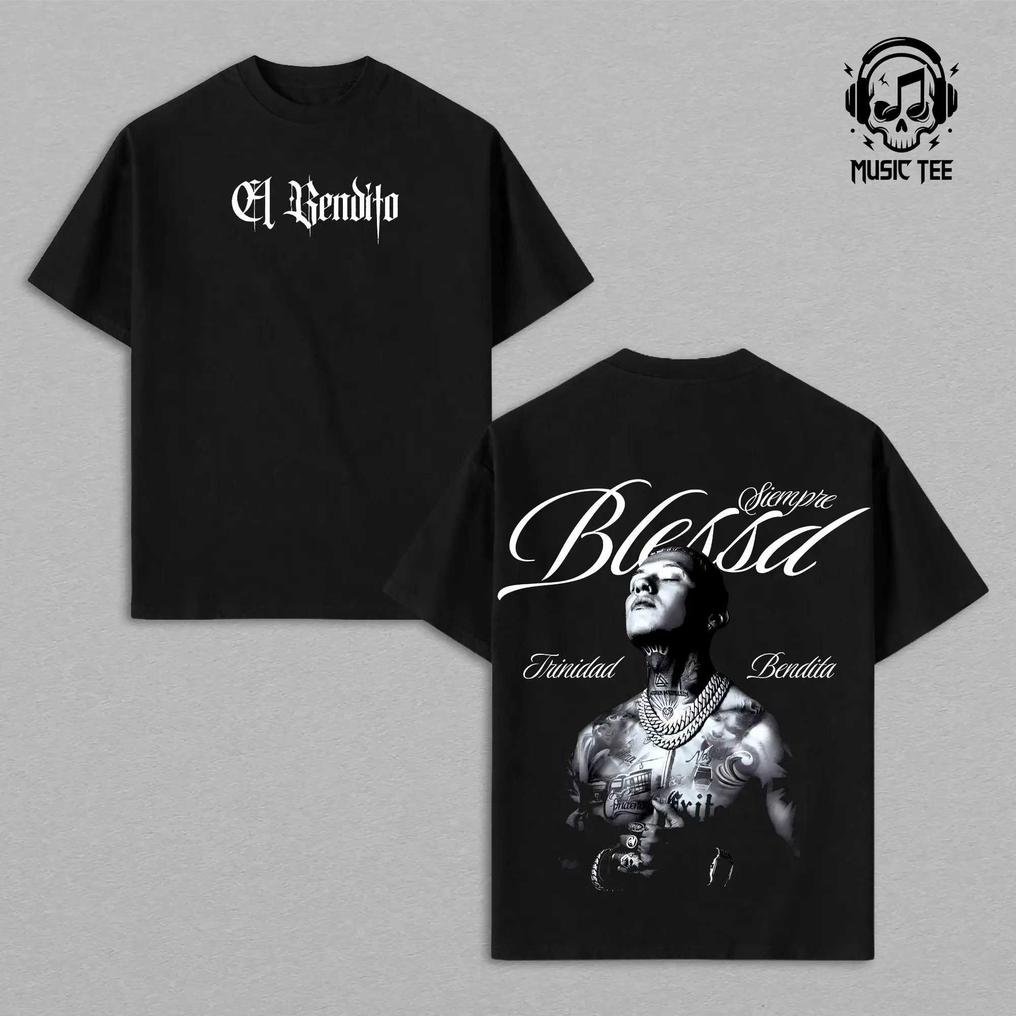 Blessd El Bendito Graphic Tee, Oversized Cotton T-Shirt, Latin Trap Reggaeton Music Streetwear Unisex Double Print Shirt