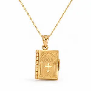 3D Gold-Plated Holy Bible Book Pendant Necklace, 18in Chain Religious  with Lord’s Prayer Inside, Faith Gift for Religious Believers jewelry