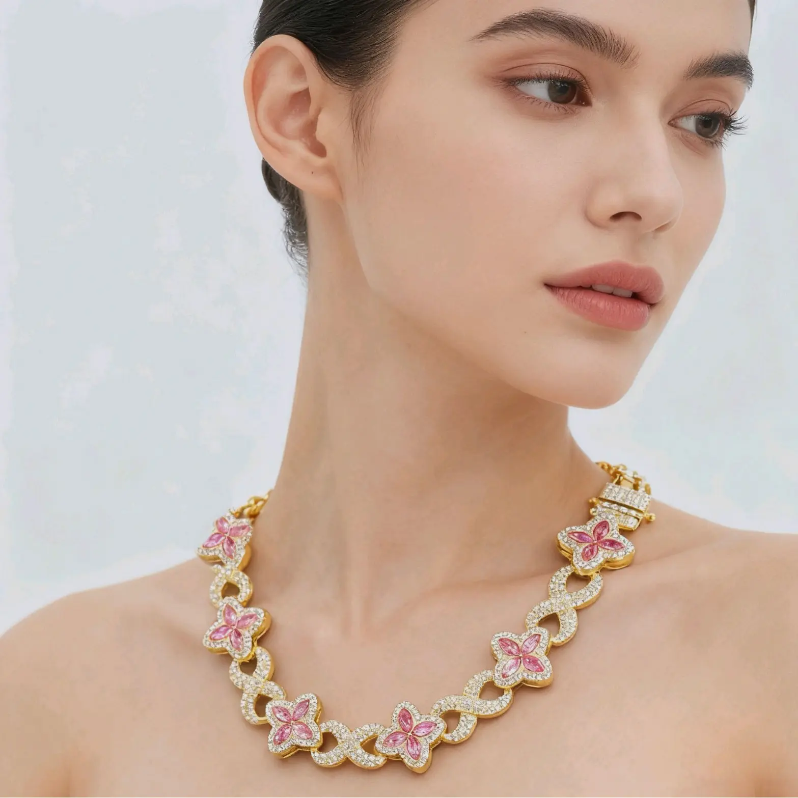 Four Leaf Clover Cuban Link Chain Necklace, Trendy Colorful Hip Hop Necklace for Women & Men elegant charm hip pop jewelry personality trend cuban chain necklace