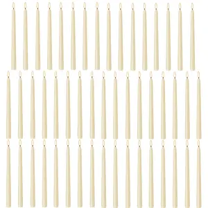 Ivory Taper Candles, Set of 50 Unscented and Smokeless 10 Inch Taper Candles Long Burning, Paraffin Wax with Cotton Wicks for Burning Approxinately 7-8 Hours Time