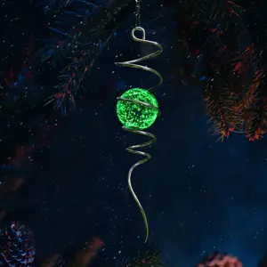 13in Glow in The Dark Gazing Ball Spiral Wind Spinner Stabilizer Tail, Hanging Outdoor Decor for Garden Yard Art Christmas Ornament Sun Catcher Rainbow Maker