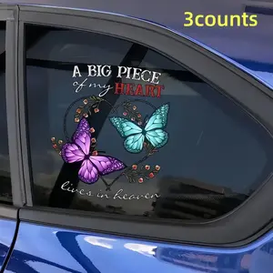 3 Pieces Butterfly Car Stickers, Car Decal, Motorcycle and Wall Decor for Windows and Doors, Halloween and Christmas Decoration