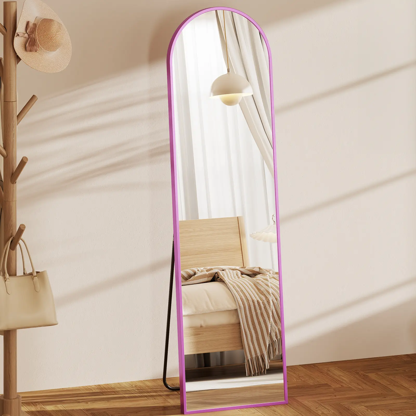 Modern Sleek Smooth Texture Aluminium Frame Explosion Proof Arched Full Body Standing Mirror - 3-In-1 Placement (Freestanding, Wall-Hanging, Wall-Leaning), Durable Stable Bracket, Lightweight, Flexible Positioning, Easy Setup for Home Decor, Home Gym