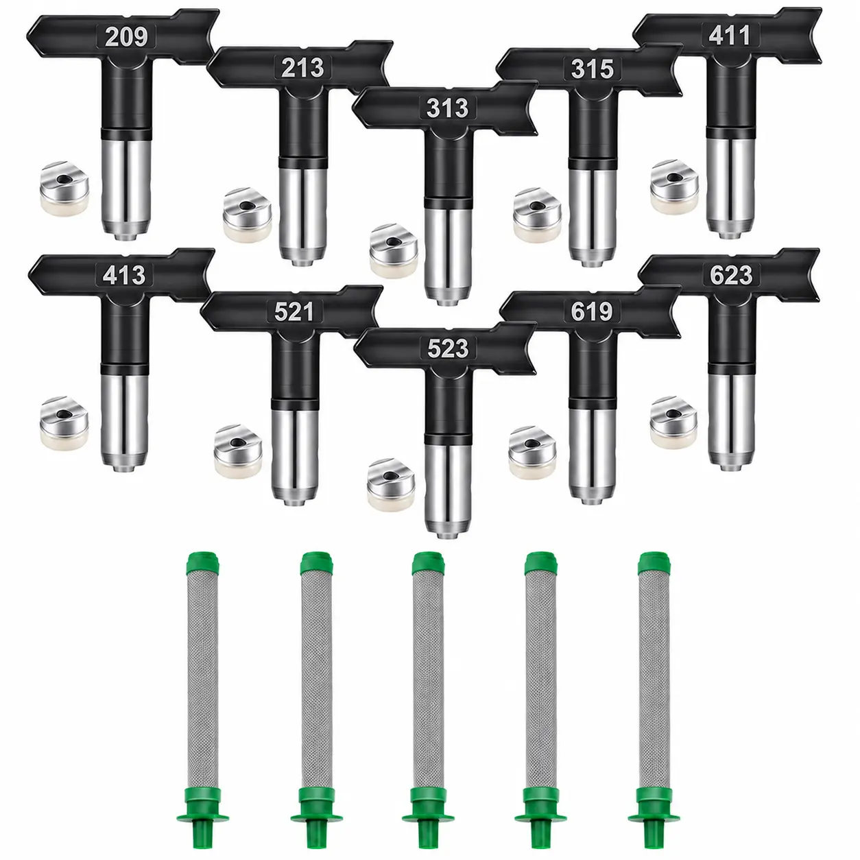25 Pack Spray Tips Airless Paint Sprayer Nozzle Tip and 5 Pcs Airless Spray Gun Filter Reversible Tip Paint for Sprayer Accessories(209, 213, 313, 315, 411, 413, 521, 523, 619, 623)
