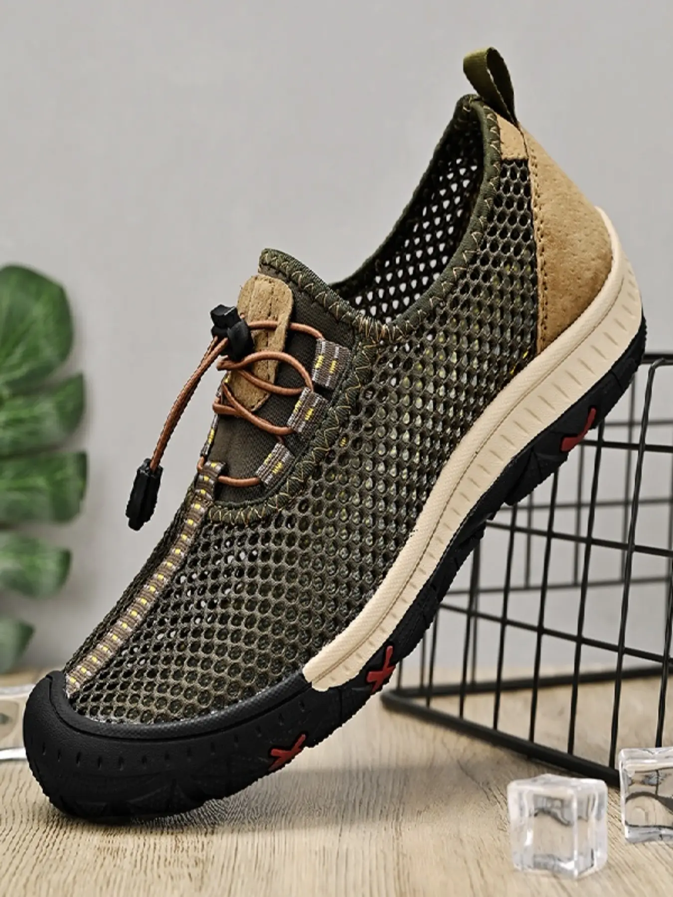 Summer Mesh Sandals for Men, Hollow Out Large Eyelets, Big Size Lazy Shoes, Handmade Casual Outdoor Footwear, Textile Upper, Rubber Sole