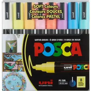 Uni-Ball UBCPC5M8CSOFT 2.5 mm Soft Clear Posca Paint Marker, Assorted Color - Pack of 8