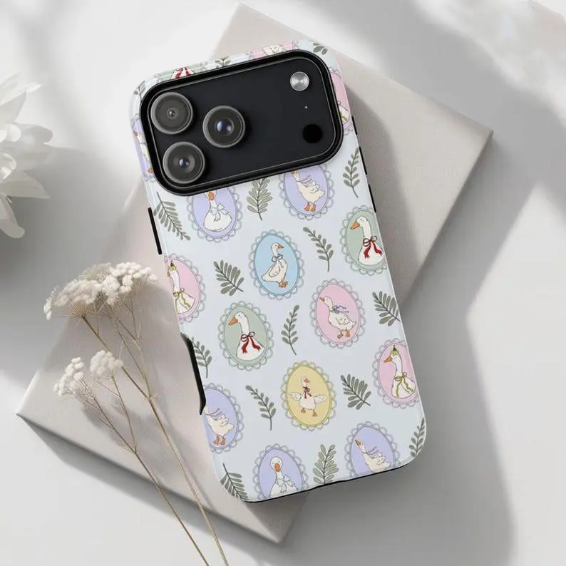 Cute Geese Shockproof Cellphone Case, Durable Rubber & Polycarbonate Plastic TPU Casing with Impact Resistance, Wireless Tech Accessory for iPhone 11-17, Duck-Themed Gift for Handheld Devices