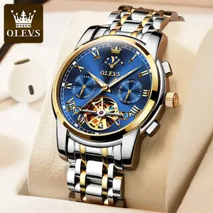 OLEVS Mens Automatic Watches Skeleton Tourbillon Mechanical Self Winding Luxury Dress Wrist Watch Moon Phase Day Date Waterproof Luminous Watch Gifts 6617 Reloj mecánico para hombre