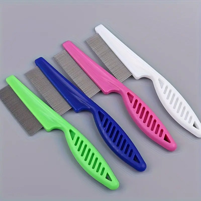 4pcs 2-in-1 Pet Hair & Tear Stain Remover Comb - Gentle Dandruff, Flea & Hair Removal Tool with Ergonomic Handle, Durable Plastic Grooming Brush for Dogs & Cats, Textured Design | Fine Bristles, Detangling Hair Brush Supplies