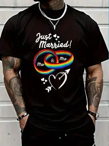 100% Cotton Just Married Mrs & Mrs Gay Lesbian Wedding Engagement LGBTQ T-Shirt Women's Men's Graphic Tee Crew Neck summer vacation Tops
