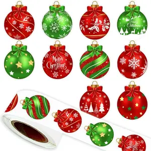Christmas Sticker Roll 500 Bell Labels, Red and Green, Winter Holiday, Round Envelope Stickers