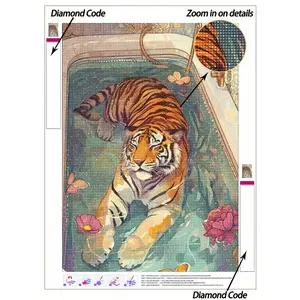 | 5D DIY Diamond Painting | Animal Diamond Art Set, Featuring A Tiger Paw Elegantly Resting In A Bathtub. Rhinestones Full Mosaic Crafts Kit Diy Kits. HD Art Diamond. Gift Diamond Painting, Concentrate And Calm Your Mood Through DIY