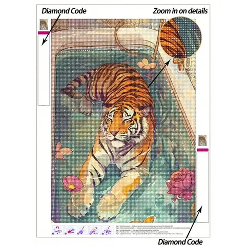 | 5D DIY Diamond Painting | Animal Diamond Art Set, Featuring A Tiger Paw Elegantly Resting In A Bathtub. Rhinestones Full Mosaic Crafts Kit. HD Art Diamond. Gift Diamond Painting, Diy Diamond Arts, Concentrate And Calm Your Mood Through DIY